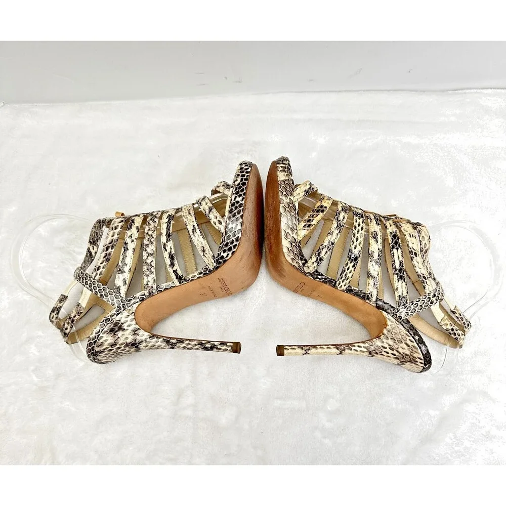 Jimmy Choo Women's Snakeskin Heels Strappy Sandals Front Gold Zip Python SZ 37 - Picture 8 of 14